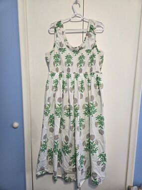 Lane Bryant Floral Smocked Maxi Dress 18/20 White Green Cotton Summer Plus Size